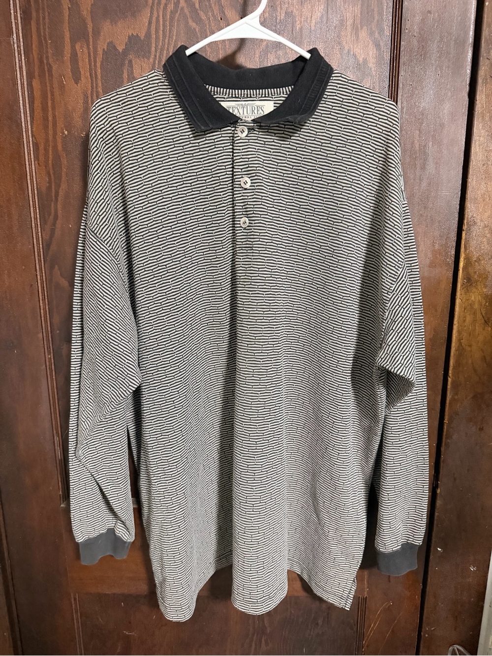 Men’s Vintage Black & White Stripe Long-Sleeve Polo